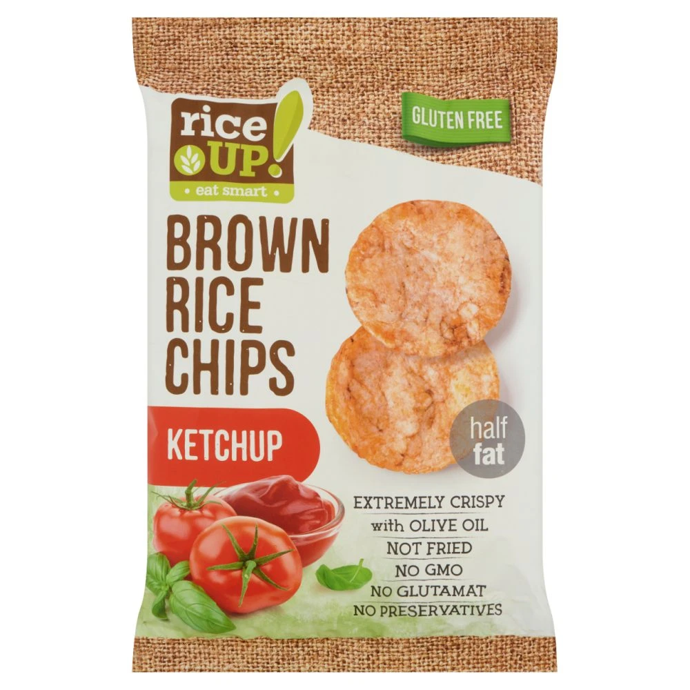 RiceUp! Eat Smart teljes kiőrlésű barna rizs chips ketchup ízesítéssel 60 g