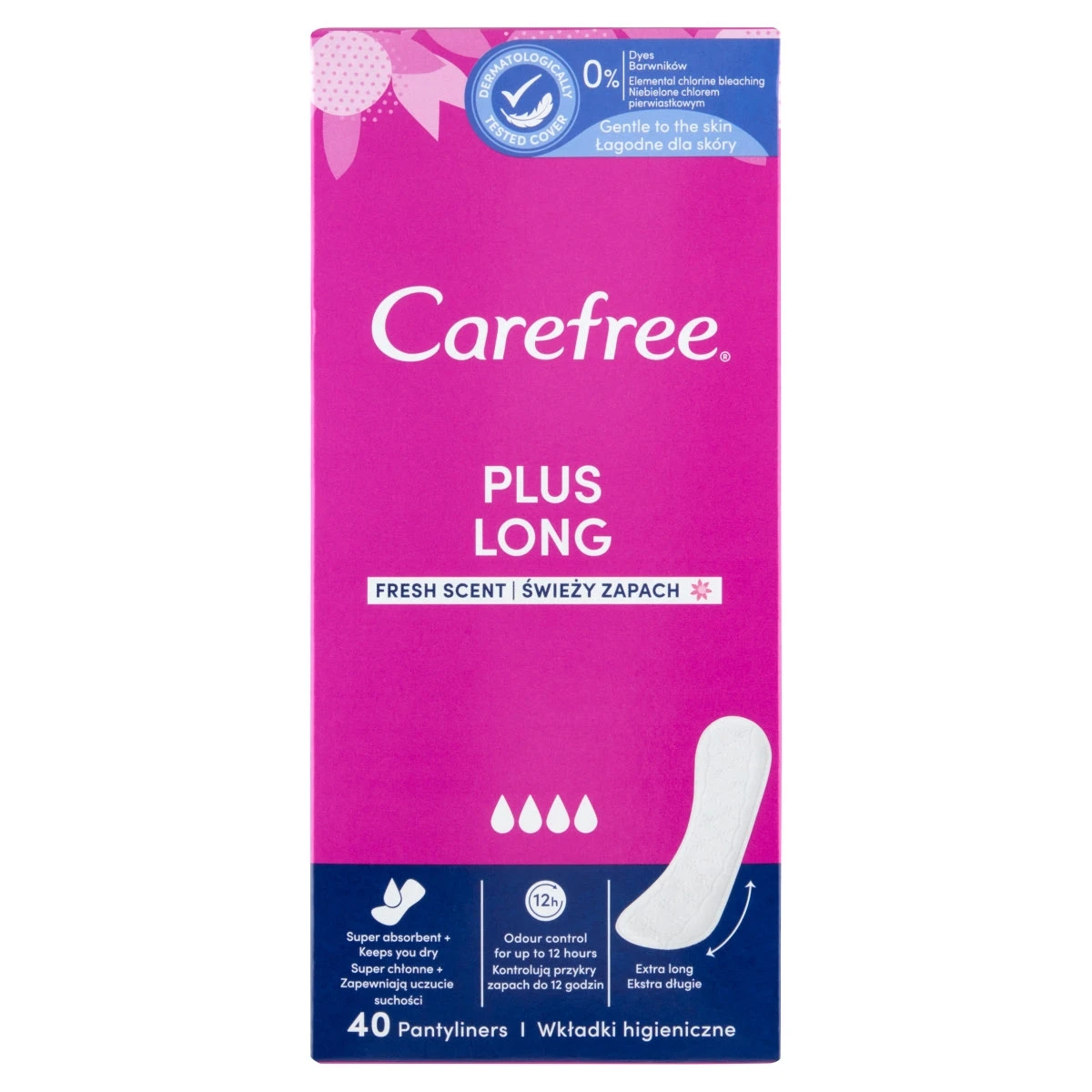Carefree Plus Long tisztasági betét friss illattal 40 db