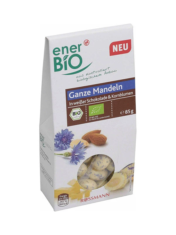 Enerbio Bio Egész Mandula Fehér Csokoládéban Búzavirággal 85 G