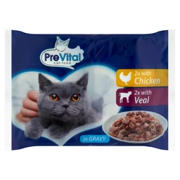  PreVital teljes értékű állateledel felnőtt macskák számára csirkével és borjúval 4 x 100 g