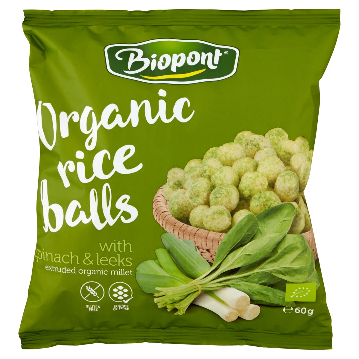 Biopont Spenóttal és póréhagymával ízesített bio rizsgolyó, 60 g