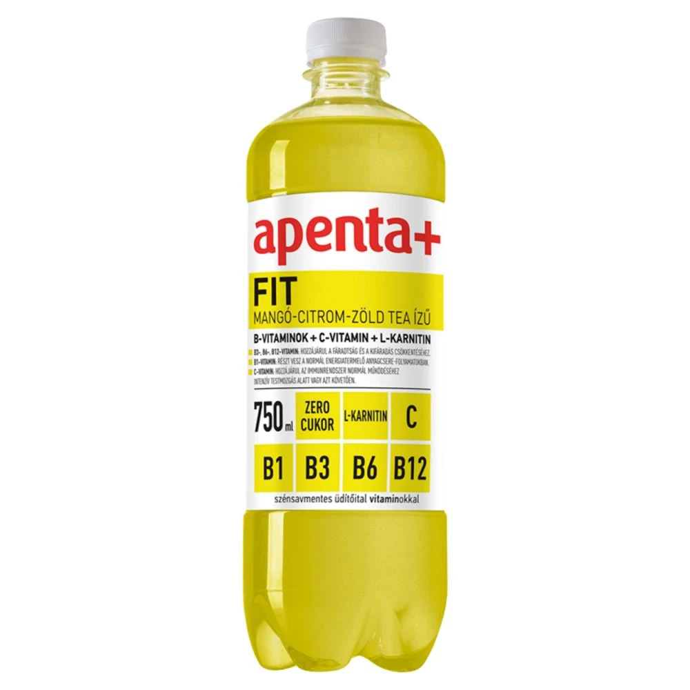 Apenta+ Fit mangó citrom zöld tea ízű szénsavmentes energiamentes üdítőital vitaminokal 750 ml