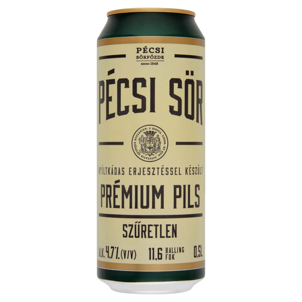 Pécsi Sör Prémium Pils szűretlen minőségi világos sör 4,7% 0,5 l