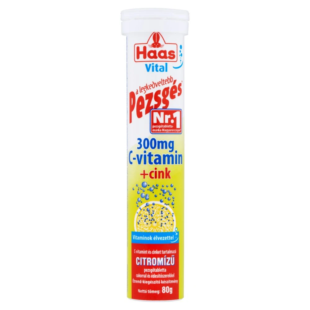 Haas Vital 300 mg C vitamin + Cink citromízű étrend kiegészítő pezsgőtabletta 80 g