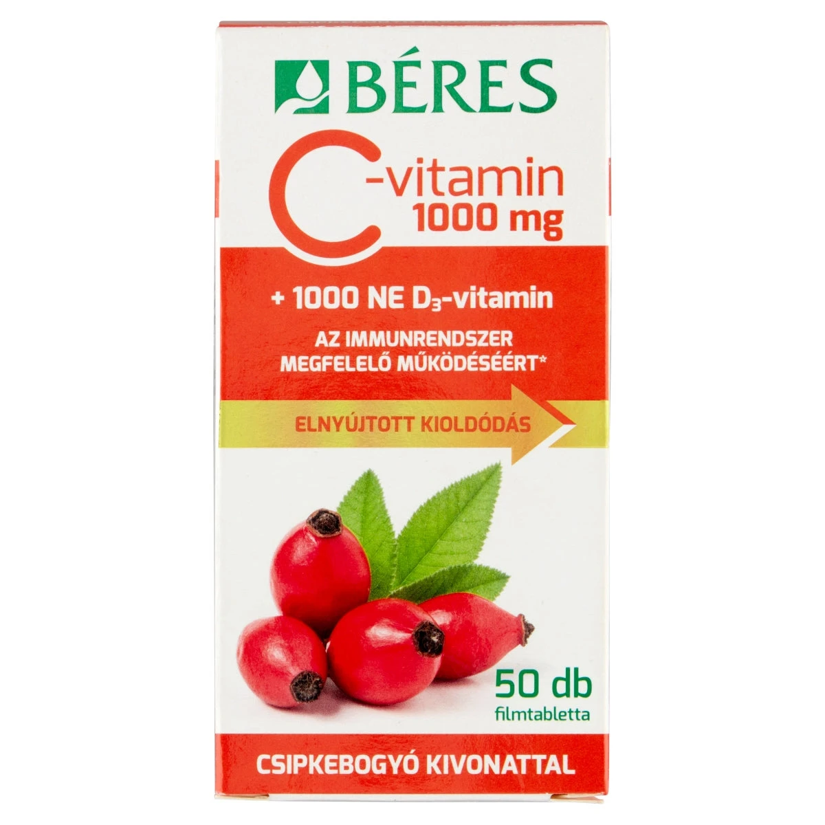 Béres C vitamin 1000 mg filmtabletta csipkebogyó kivonattal + D3 vitamin 50 db 92,5 g