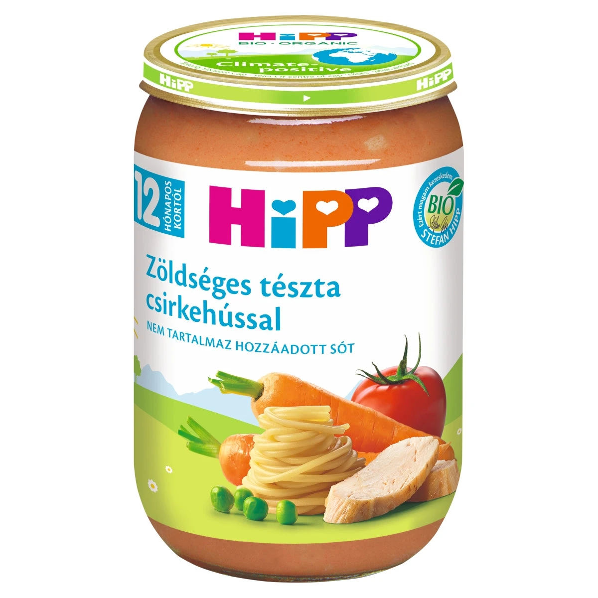 HiPP BIO tejszármazékmentes zöldséges tészta csirkehússal bébiétel 12 hónapos kortól 220 g