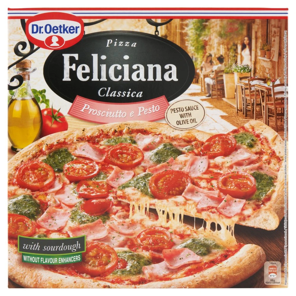 Dr. Oetker Feliciana gyorsfagyasztott pizza sonkával és pesto szósszal 360 g