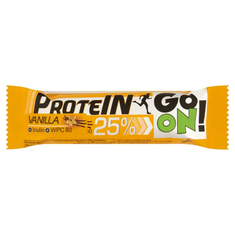 Protein Go On! fehérje tartalmú vanília ízű szelet inulinnal és tejcsokoládéval 50 g
