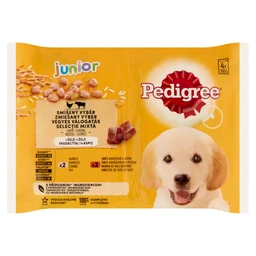 Pedigree Pedigree Junior nedves állateledel kutyáknak csirke rizs és marha rizs aszpikban alutasak 4 x 100 g