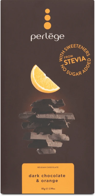 Perlége Belga étcsokoládé édesítőszerrel, narancsos ízesítéssel, 85 g