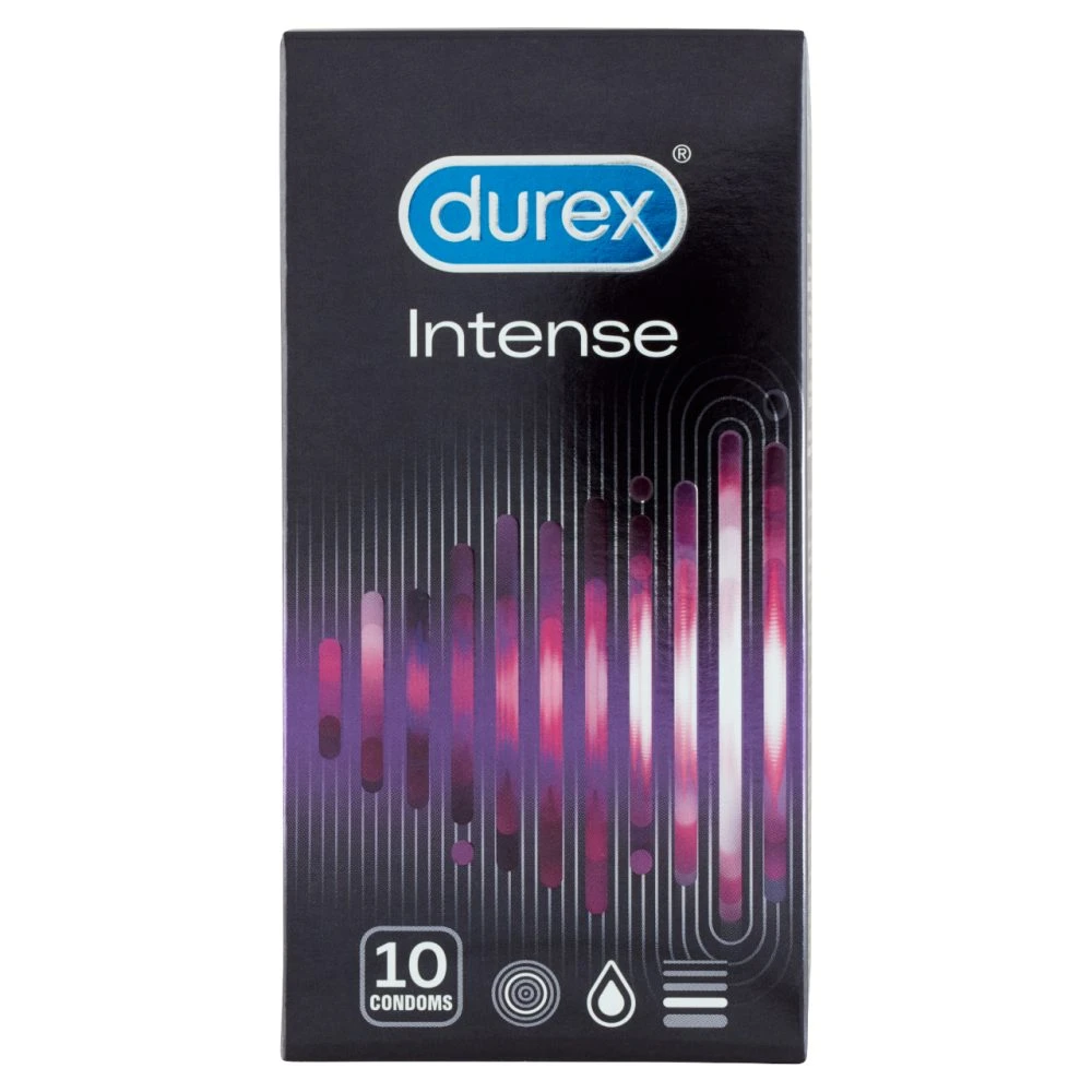Durex Óvszer Intense Orgasmic bordázott és pontozott óvszer stimuláló síkosítóval, 10 db