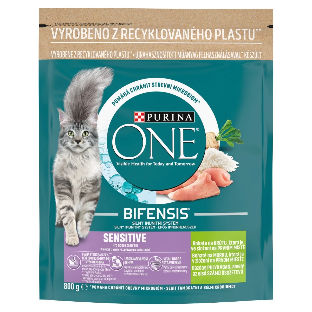 Purina One Sensitive pulykában és rizsben gazdag teljes értékű állateledel felnőtt macskáknak 800 g