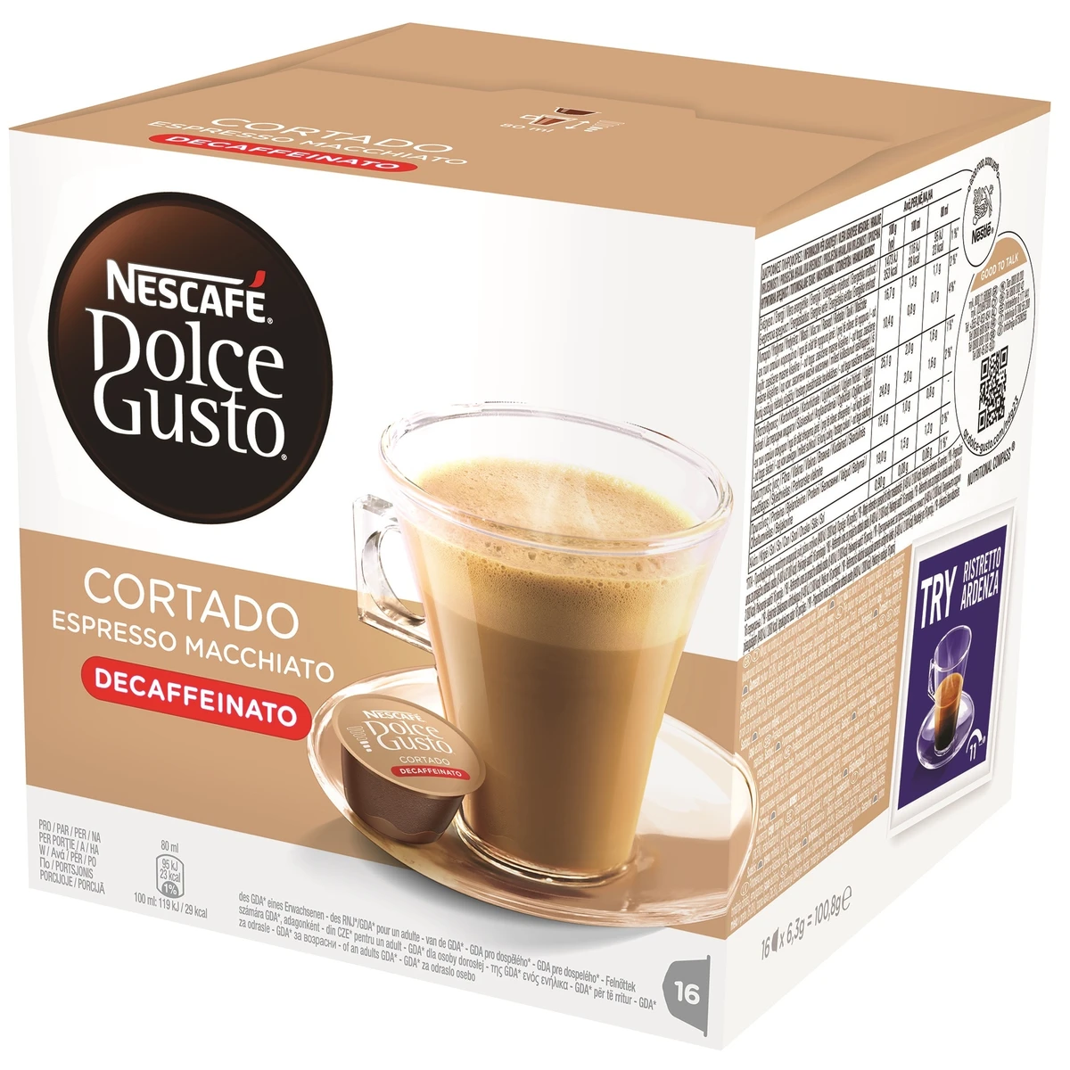 Nescafé Dolce Gusto Cortado Espresso Macchiato teljes tejpor koffeinmentes kávéval 16 db 99,2 g