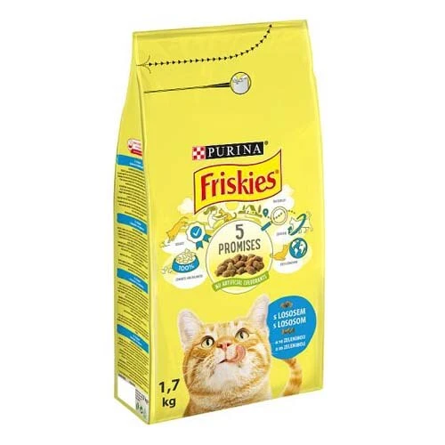 Friskies teljes értékű állateledel felnőtt macskák számára lazaccal és zöldségekkel 1,7 kg