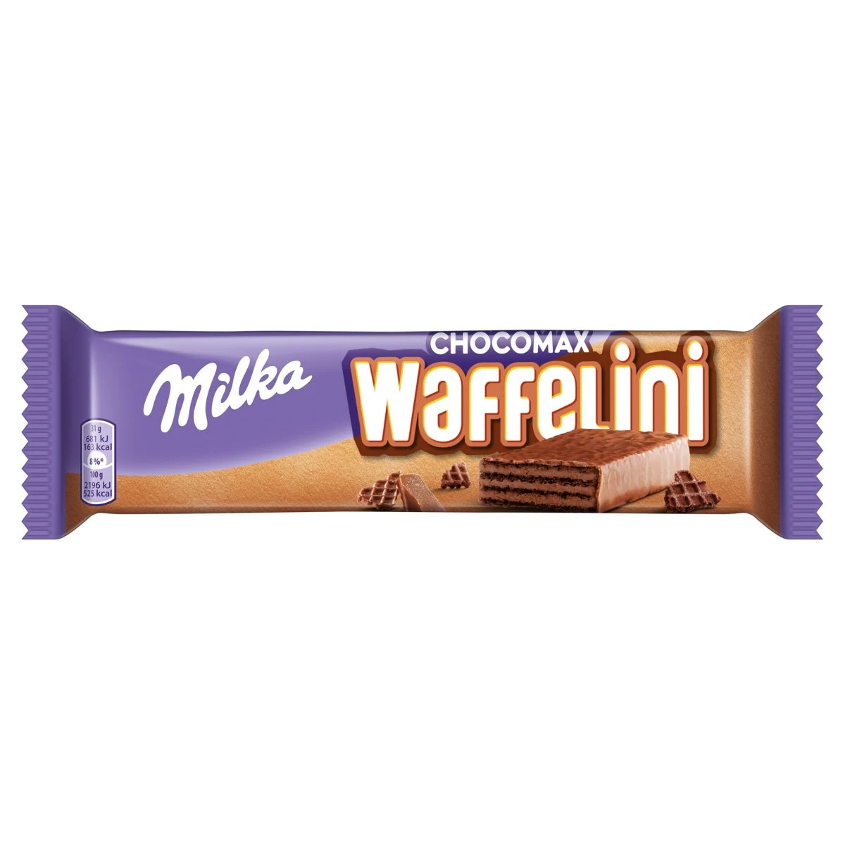Milka Wafelini Chocomax alpesi tejcsokoládéval mártott kakaós krémmel töltött kakaós ostya 31 g