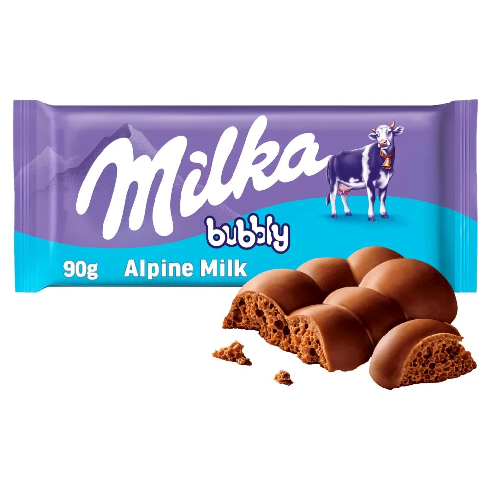 Milka Bubbly Alpesi Tejcsokoládé Levegőbuborékos Tejcsokoládéval Töltve 90 g