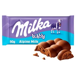 Milka Milka Bubbly Alpesi Tejcsokoládé Levegőbuborékos Tejcsokoládéval Töltve 90 g