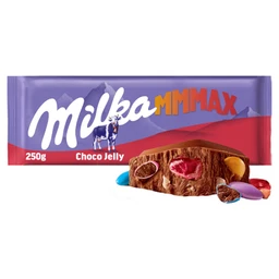 Milka Milka Mmmax alpesi tejcsokoládé meggyes zselédarabkákkal, cukordrazséval és robbanócukorkával 250 g