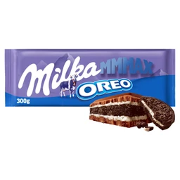 Milka Milka Mmmax Oreo alpesi tejcsokoládé vanília ízű tejes krémtöltelékkel és kakaós keksszel 300 g