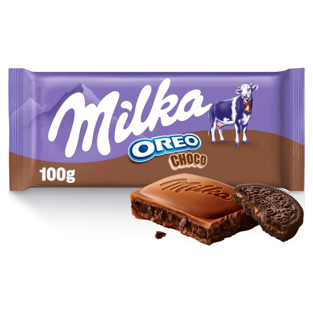 Milka Oreo Choco alpesi tejcsokoládé kakaós krémtöltelékkel és kakaós kekszdarabokkal 100 g