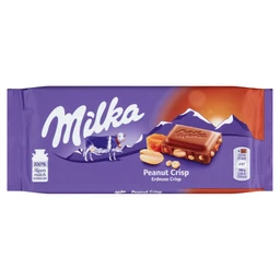 Milka Milka alpesi tejcsokoládé földimogyoróval, karamellízű darabokkal, gabonával 90 g