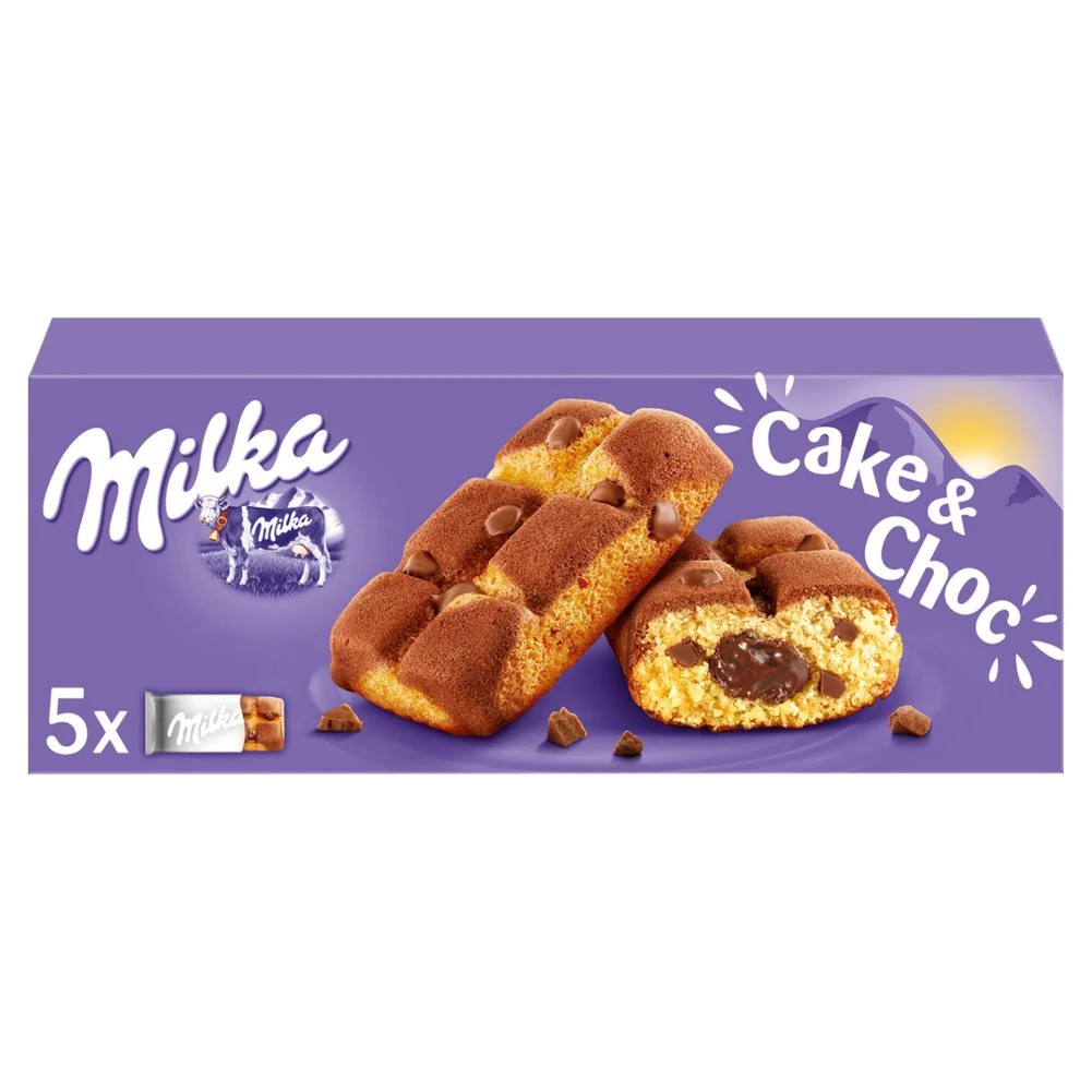Milka Cake & Choc piskóta alpesi tejcsokoládé darabkákkal és csokoládés töltelékkel 5 db 175 g