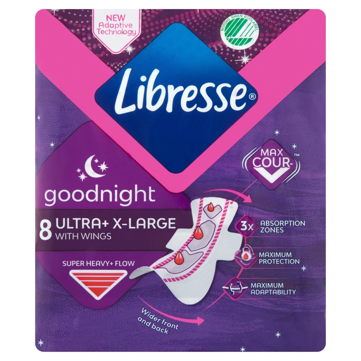 Libresse Ultra+ Goodnight Extra Large szárnyas egészségügyi betét, éjszakai használatra 8 db