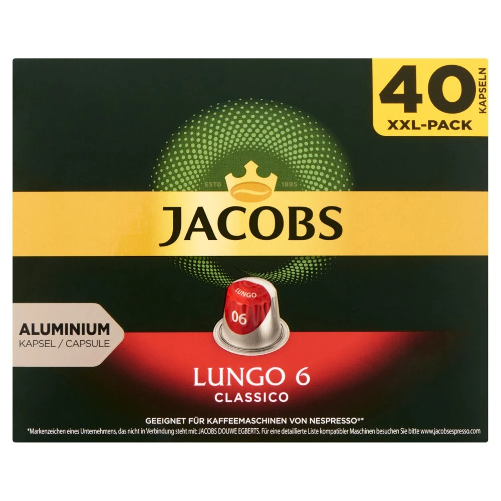 Jacobs Lungo 6 Classico őrölt pörkölt kávé kapszulában 40 db 208 g
