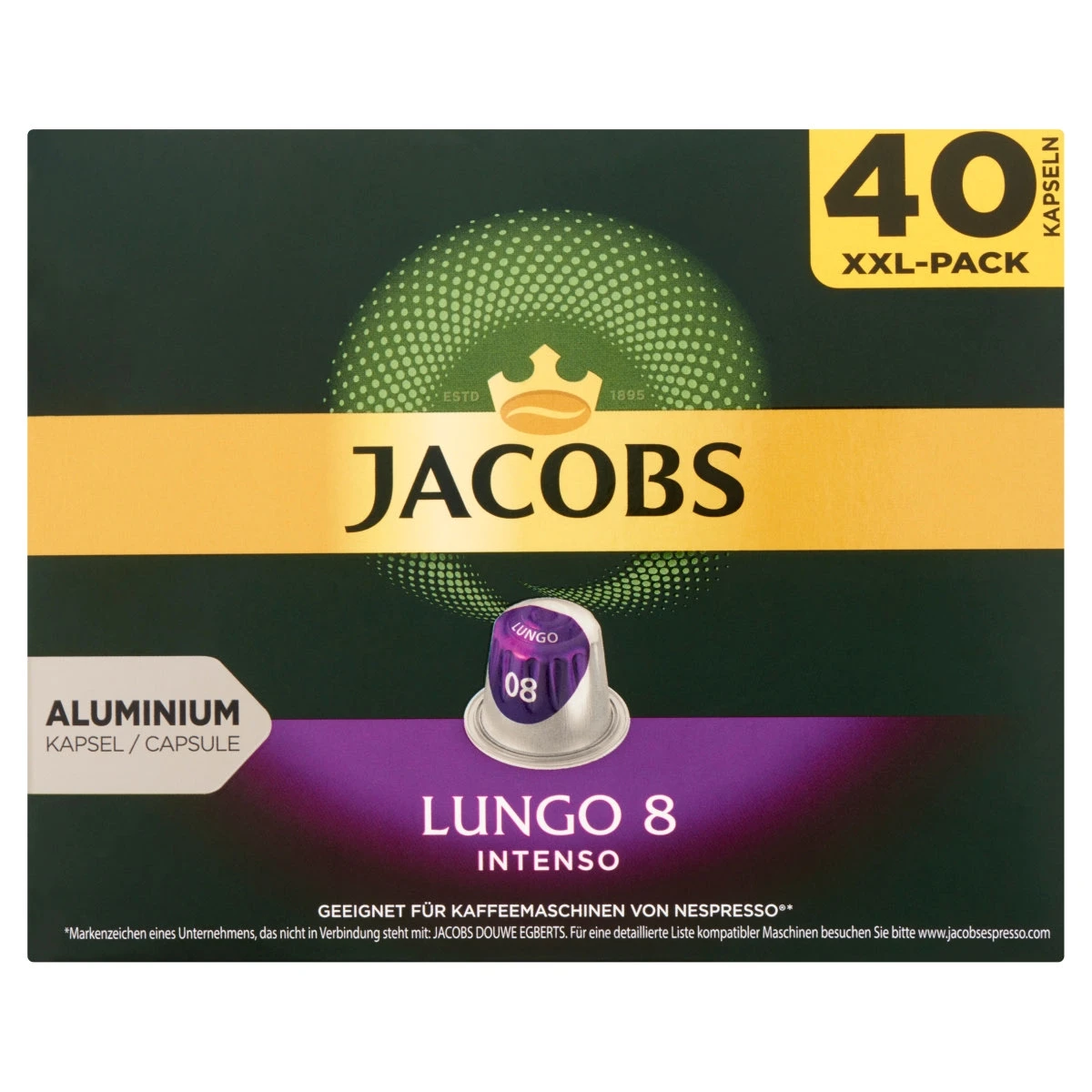 Jacobs Lungo 8 Intenso őrölt pörkölt kávé kapszulában 40 db 208 g